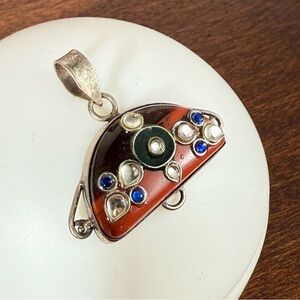 Source Unknown Silver and Brown Necklace with Artistic Pendant